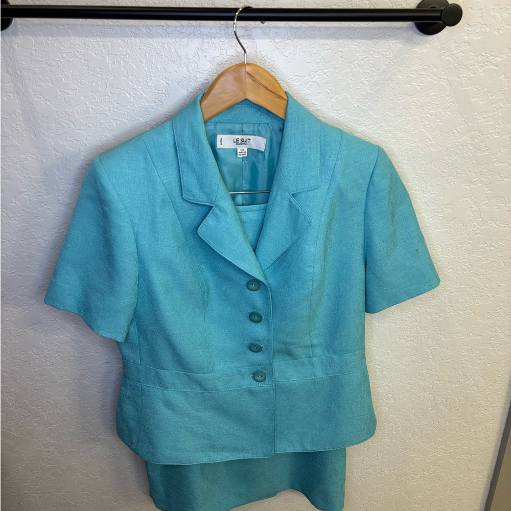 Le Suit Aqua Blazer and Dress Set - Picture 2 of 4